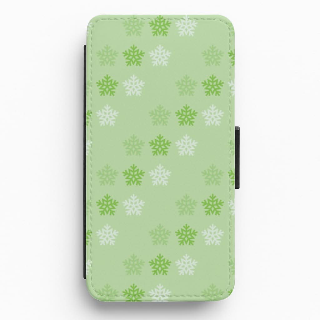 Green Slowflakes Christmas Pattern Flip / Wallet Phone Case