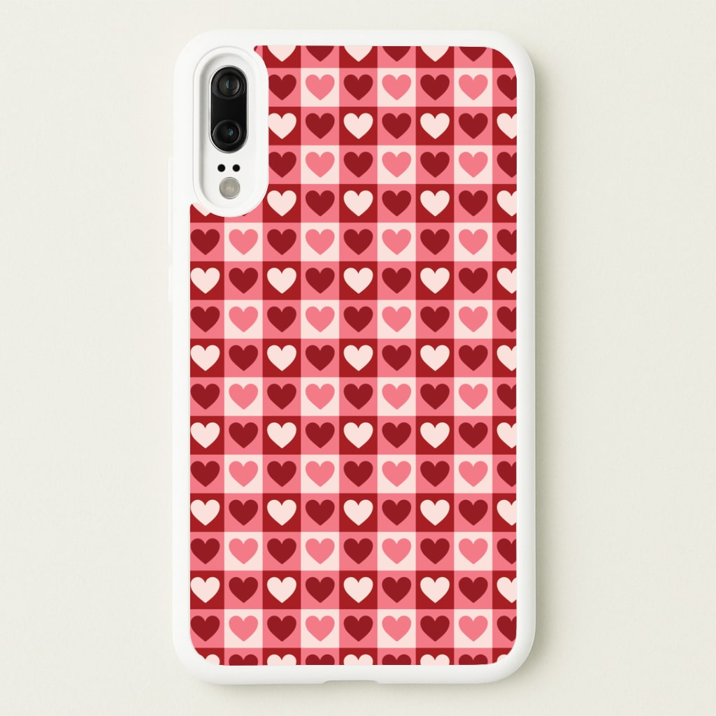 Pink Tartan Love Hearts Pattern Huawei P20 Case