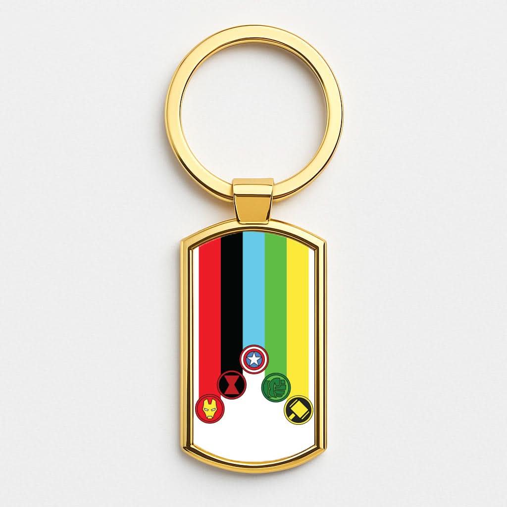Superhero Team Colourful Symbols Gold Keyring