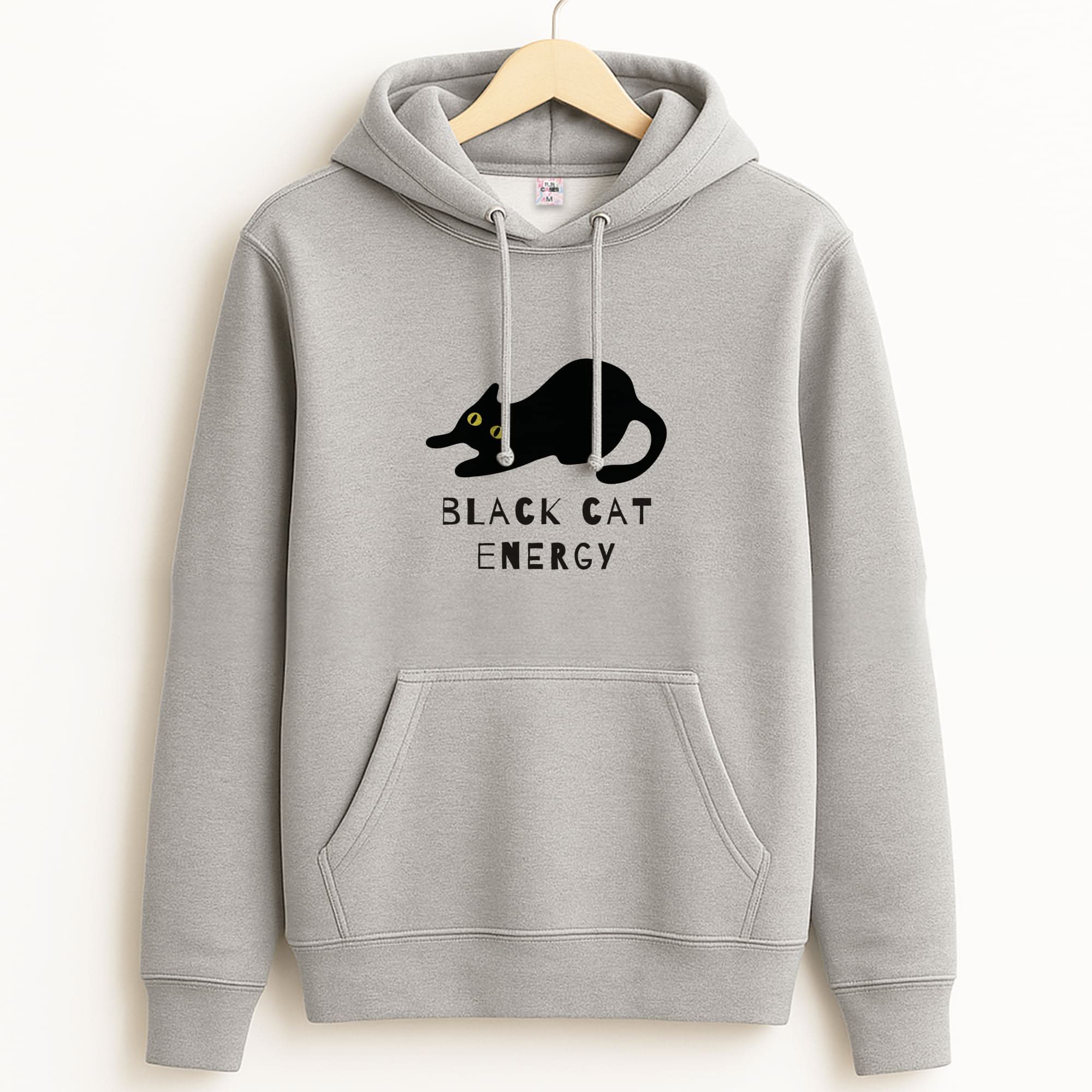 Black Cat Energy Unisex Grey Hoodie