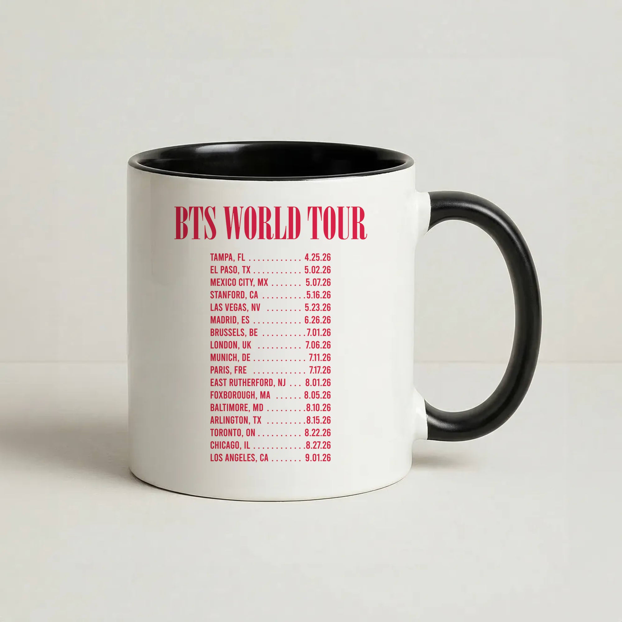 K-Pop Band World Tour List 2026 Coffee Black Mug