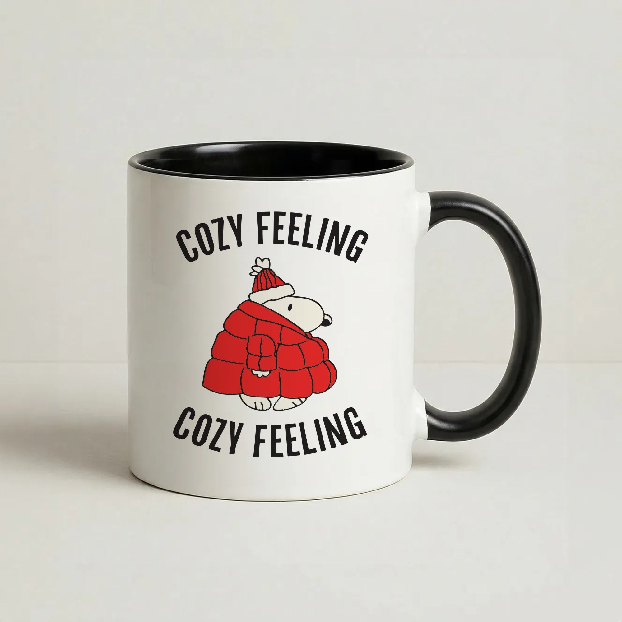 Cozy Feeling Cartoon Beagle Puffer Jacket Coffee Black Mug