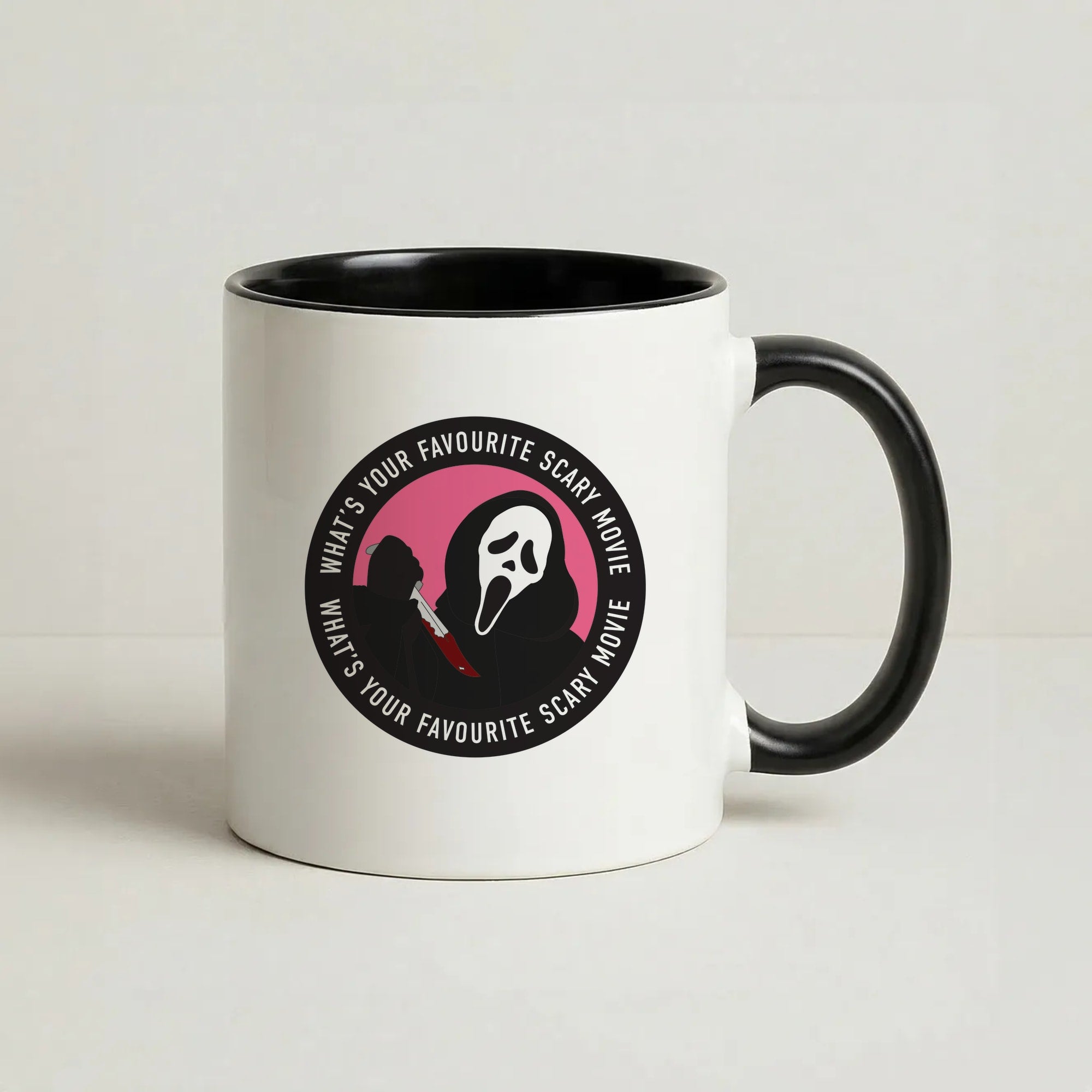What's Your Favourite Scary Movie Badge Coffee Black Mug