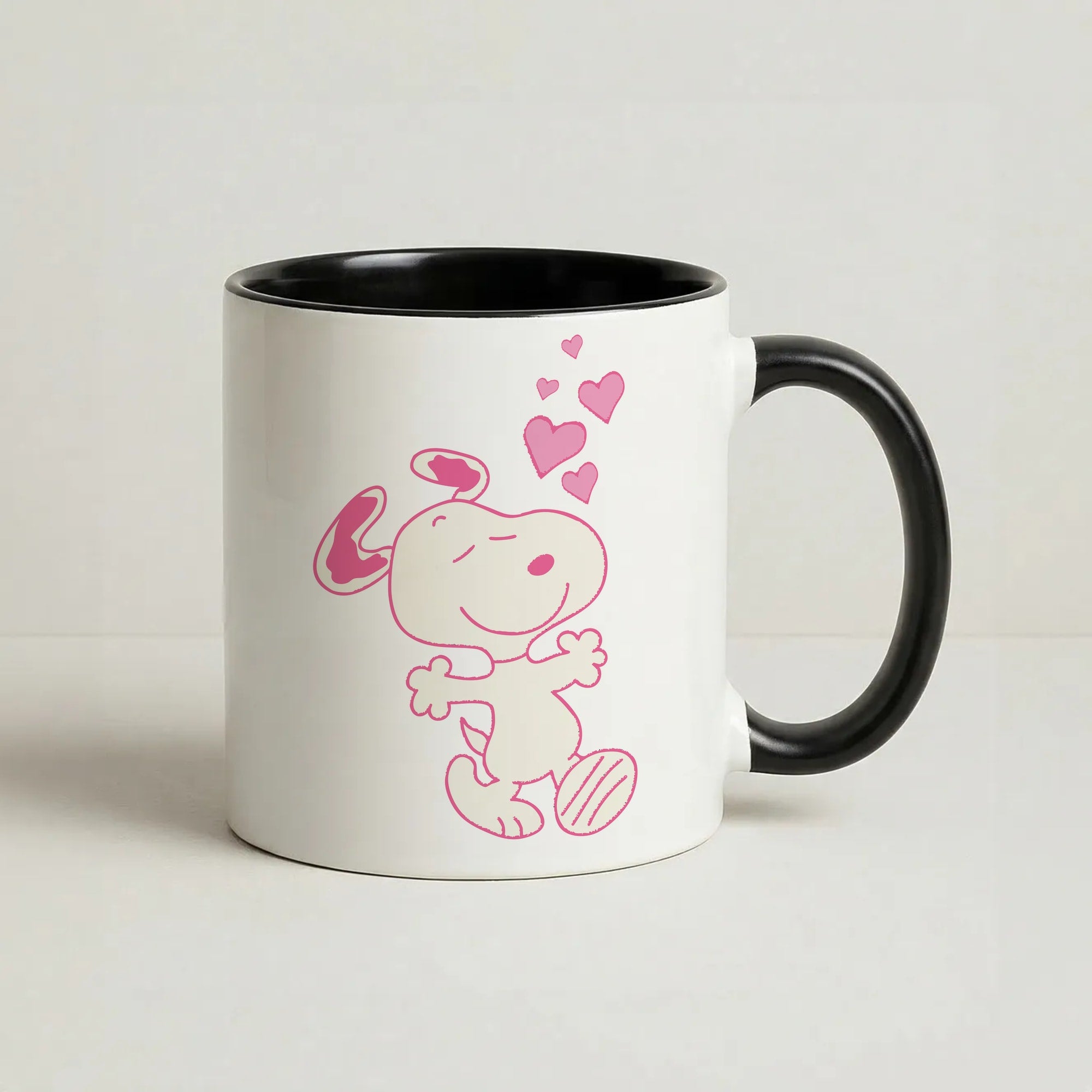 Cartoon Beagle Valentine Hearts Pattern Coffee Black Mug