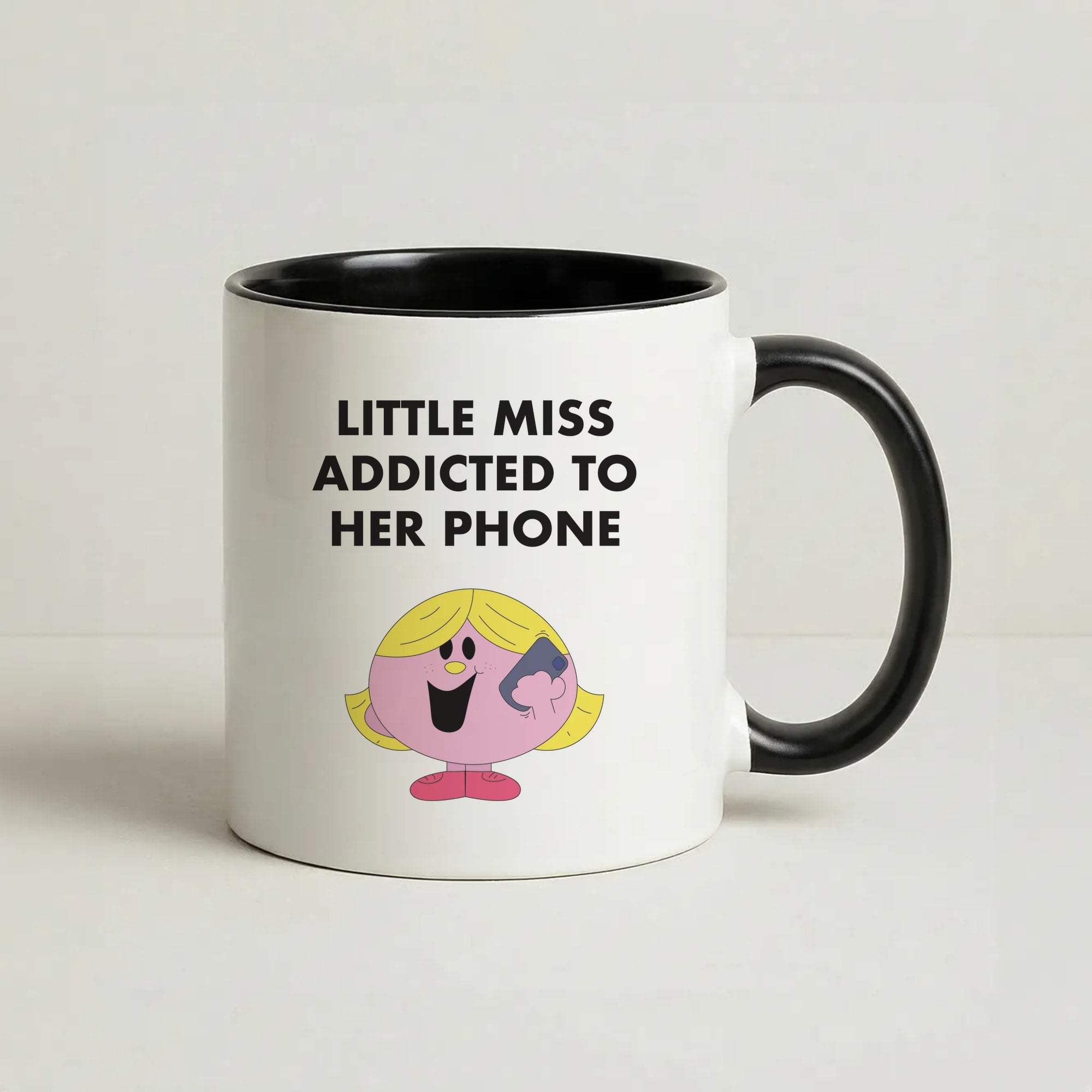 Little Miss Addicted To Her Phone - Aesthetic Quote Coffee Black Mug