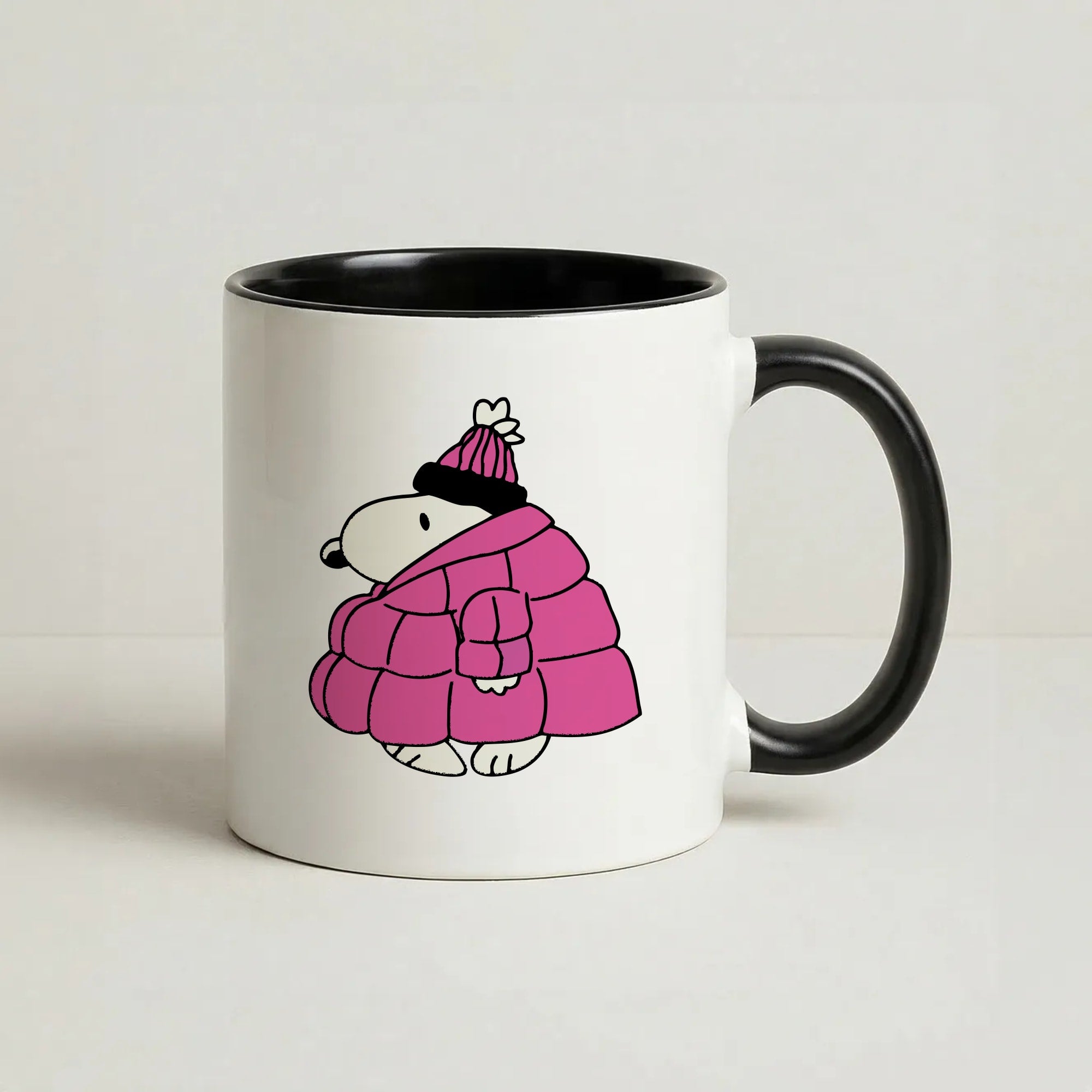 Cartoon Beagle Puffer Jacket Black Coffee Black Mug