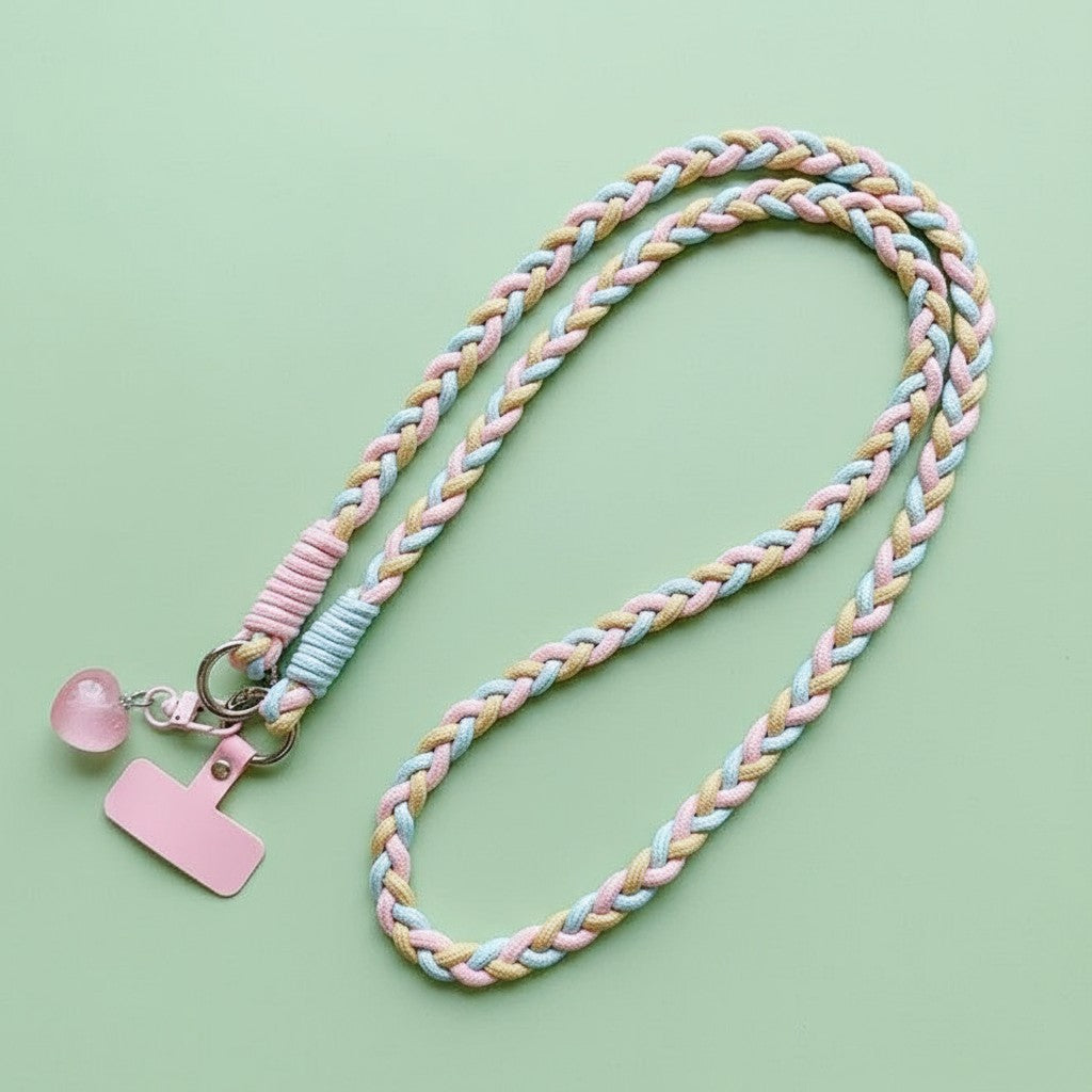 Crossbody Phone Strap - Blue, Pink & Brown
