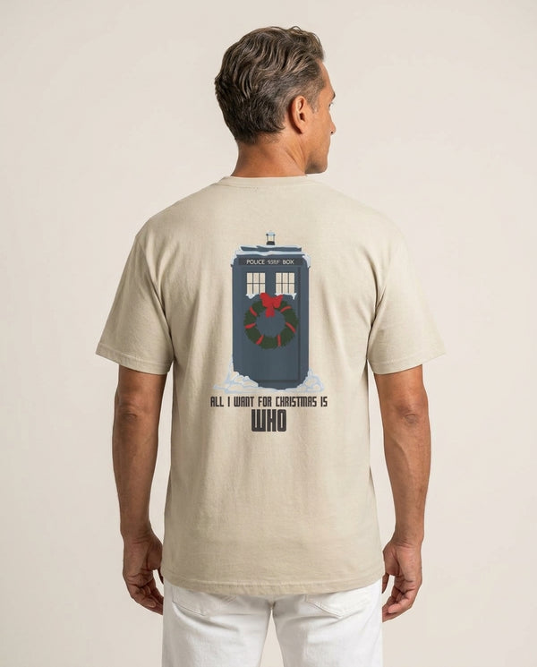 All I Want For Christmas Is Who - Doctor Who T-Shirt — Sand Back, worn