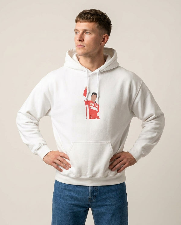 Vettel - F1 Hoodie — White Front, worn