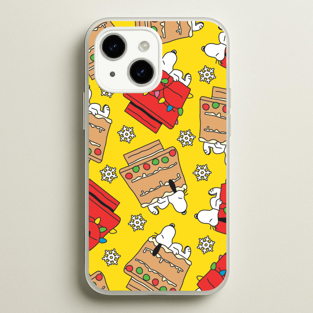 Cartoon Beagle Fairylights And Gingerbead Pattern iPhone 14 Case