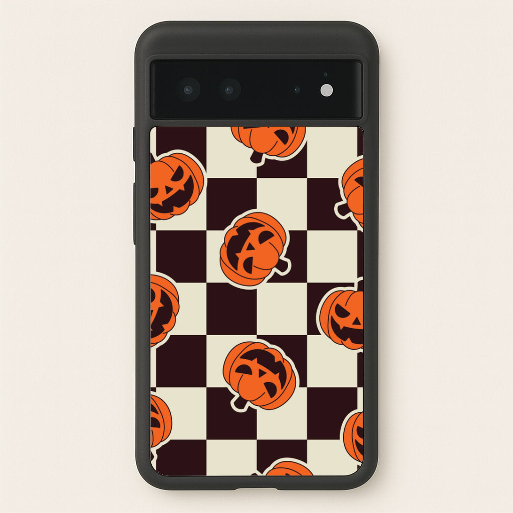 Pumpkin Stickers Checkered Pattern Google Pixel 6 Case