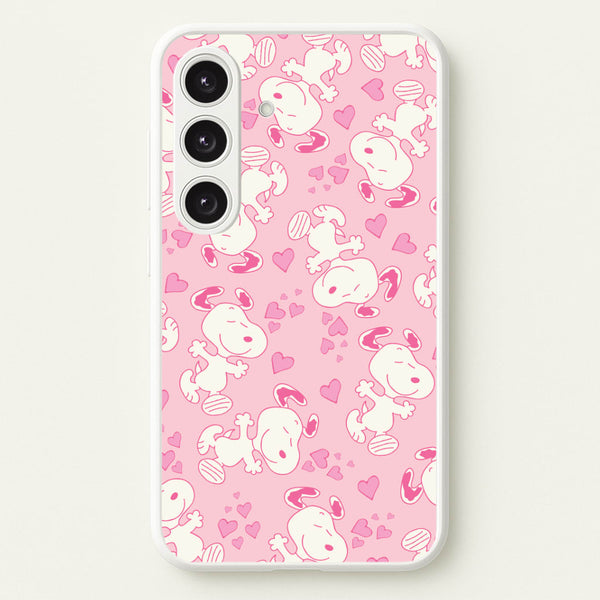 Cartoon Beagle Valentine Hearts Pattern Galaxy S24 Plus Case