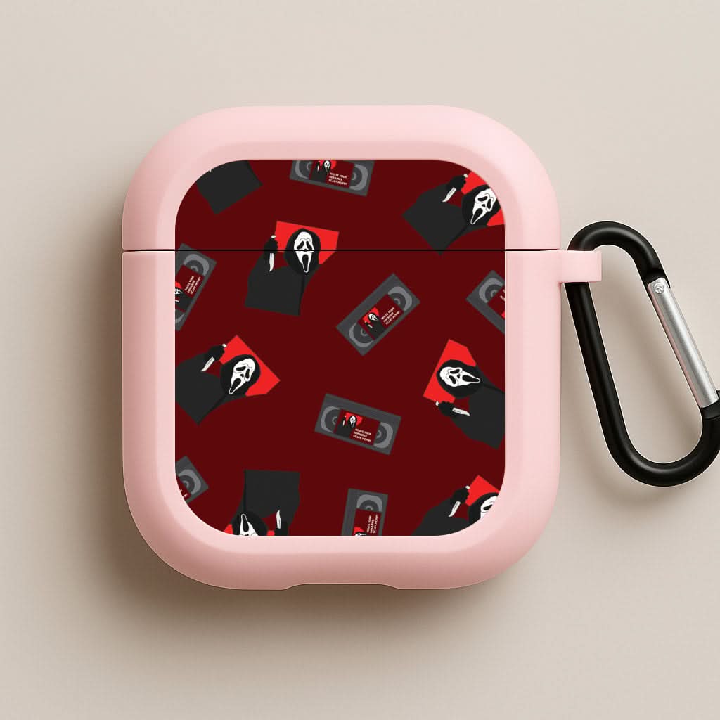 VHS & Ghostface Pattern Pink AirPods Case