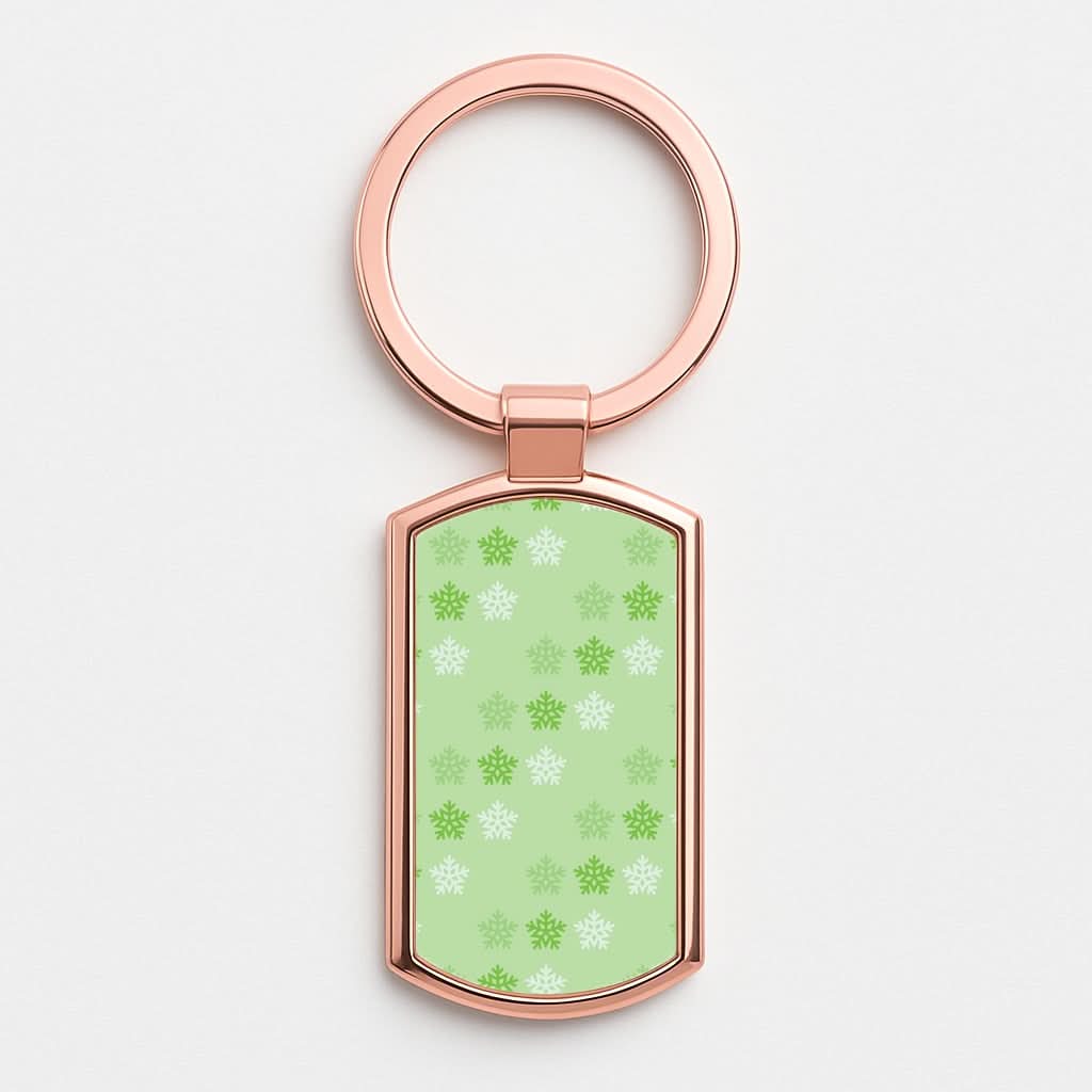 Green Slowflakes Christmas Pattern Rose Gold Keyring