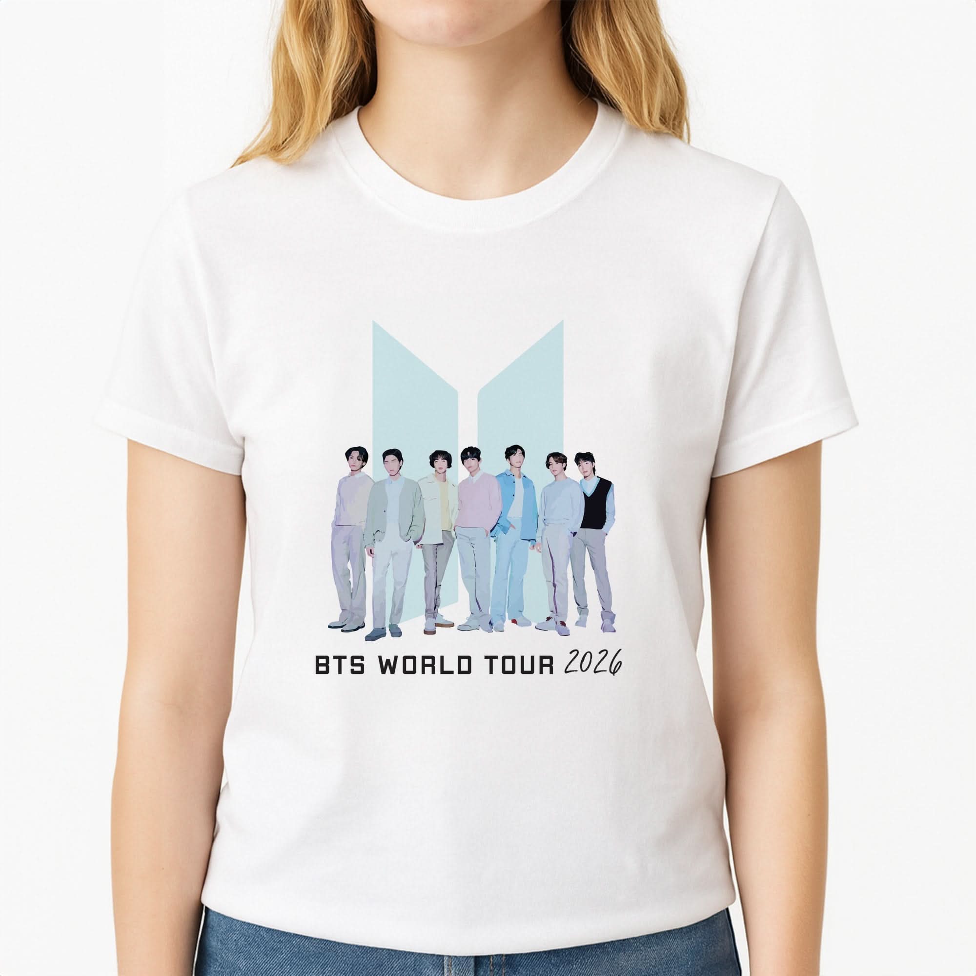 K-Pop Band Tour Pastel Blue Womens T-Shirt