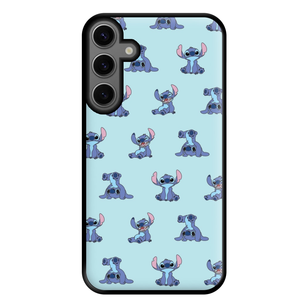 Cute Blue Alien Pose Pattern Galaxy S25 Plus Case