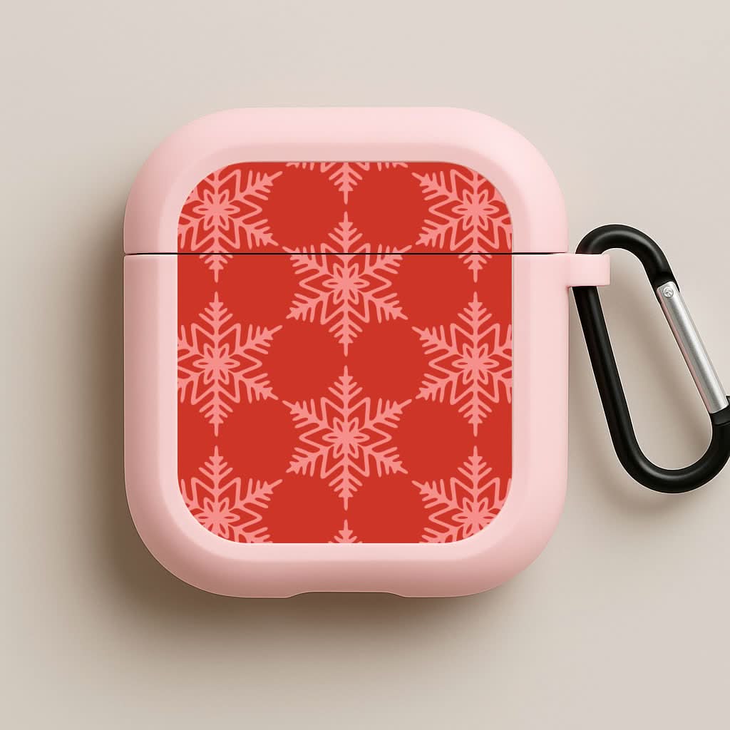 Red Giant Snowflakes Christmas Pattern Pink AirPods Case