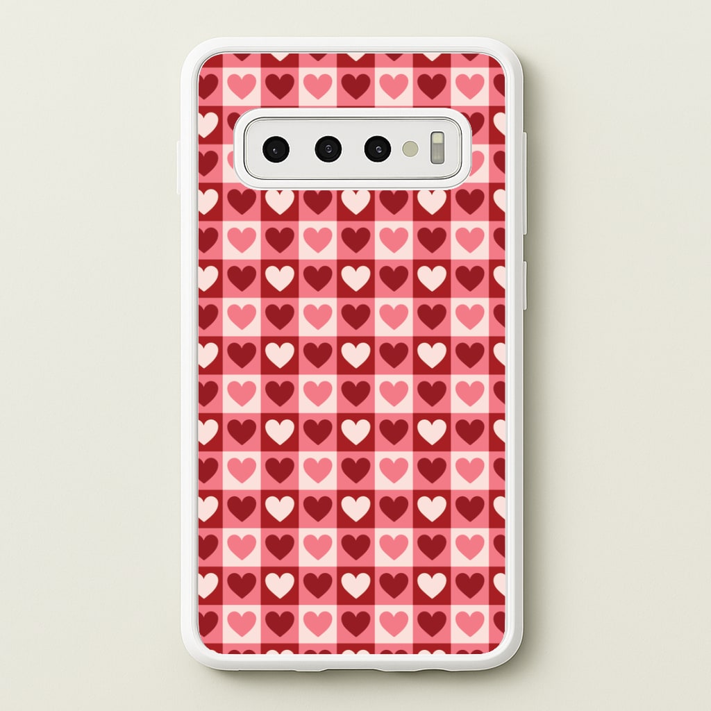 Pink Tartan Love Hearts Pattern Galaxy S10 Plus Case