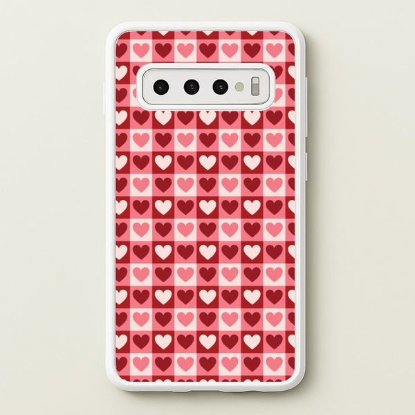 Pink Tartan Love Hearts Pattern Galaxy S10 Plus Case