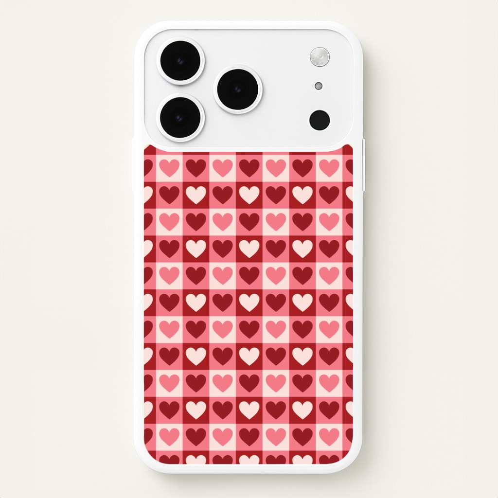 Pink Tartan Love Hearts Pattern iPhone 17 Pro Max Case