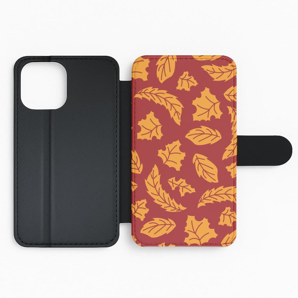 Orange Leaves Pattern Flip Phone Case