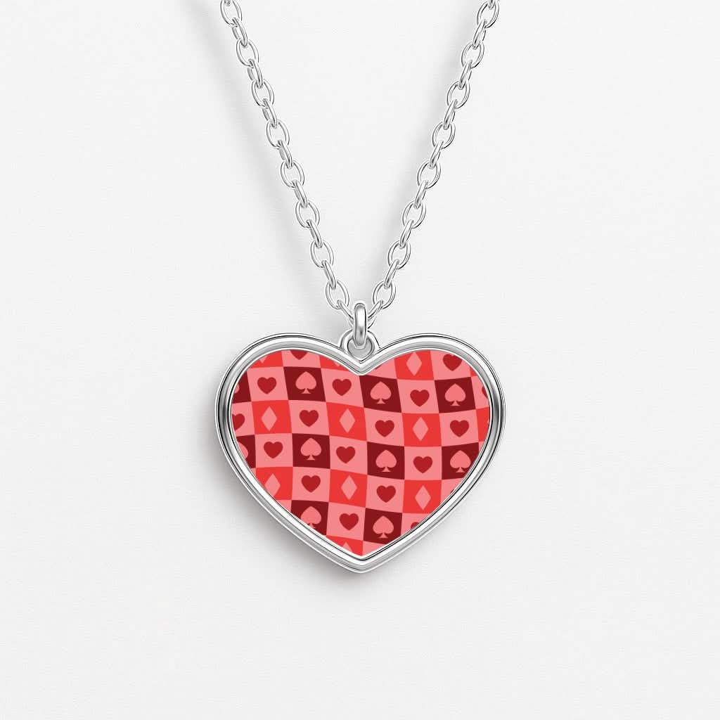Card Suits Pattern Red Heart Necklace