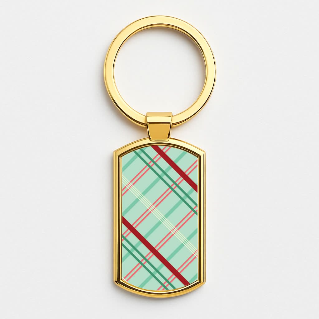 Pastel Tartan Christmas Pattern Gold Keyring