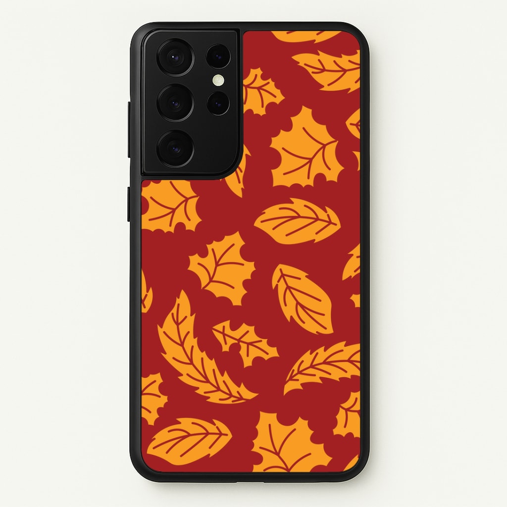 Orange Leaves Pattern Galaxy S21 Ultra Case