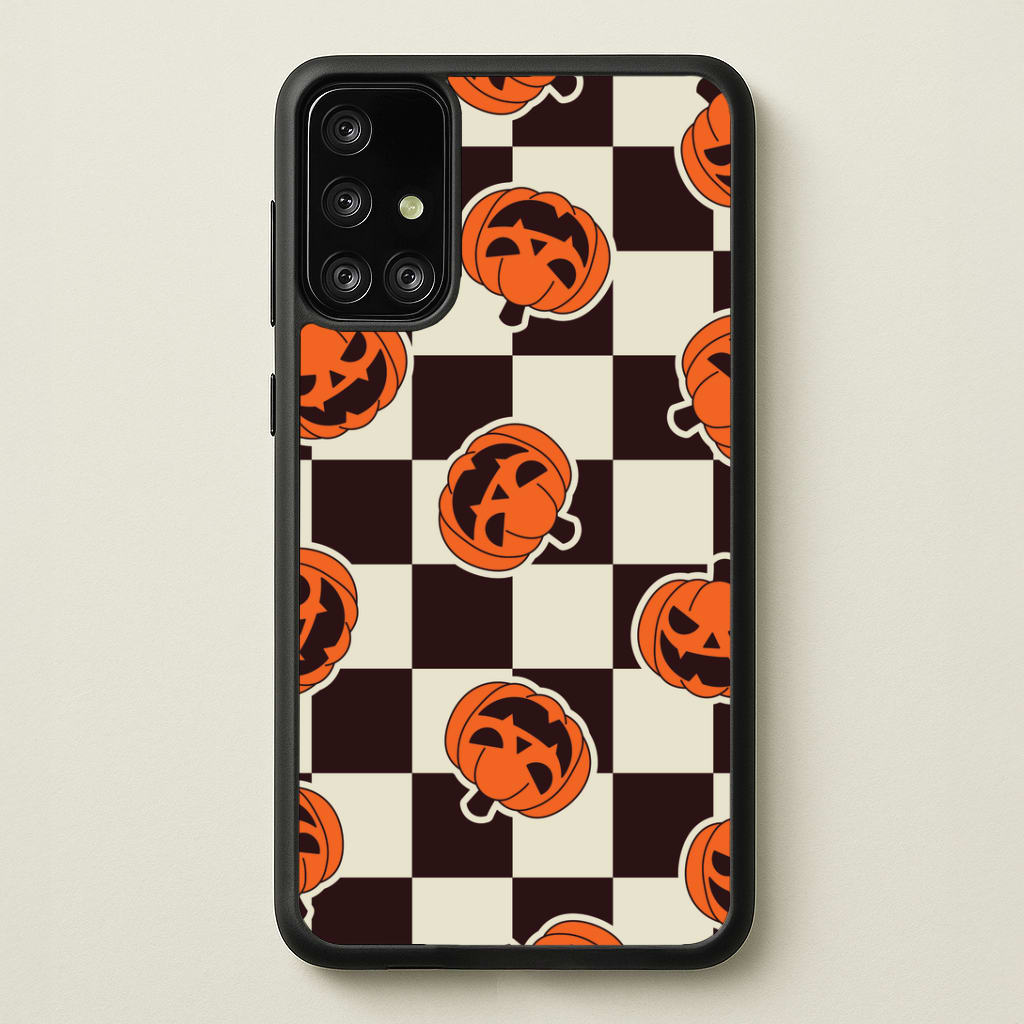 Pumpkin Stickers Checkered Pattern Galaxy A71 Case