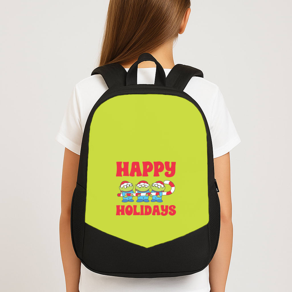 Happy Holidays Cute Green Aliens School Bag