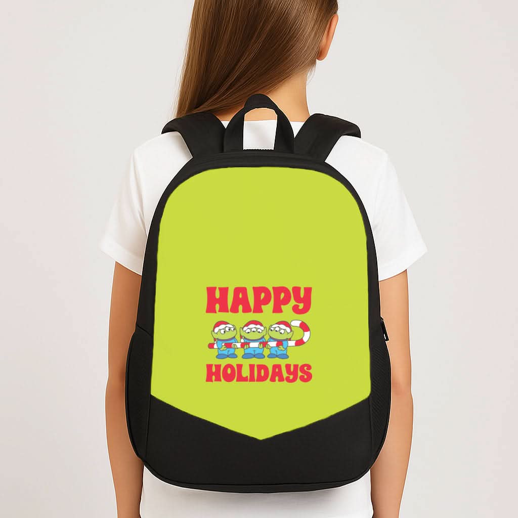 Happy Holidays Cute Green Aliens School Bag