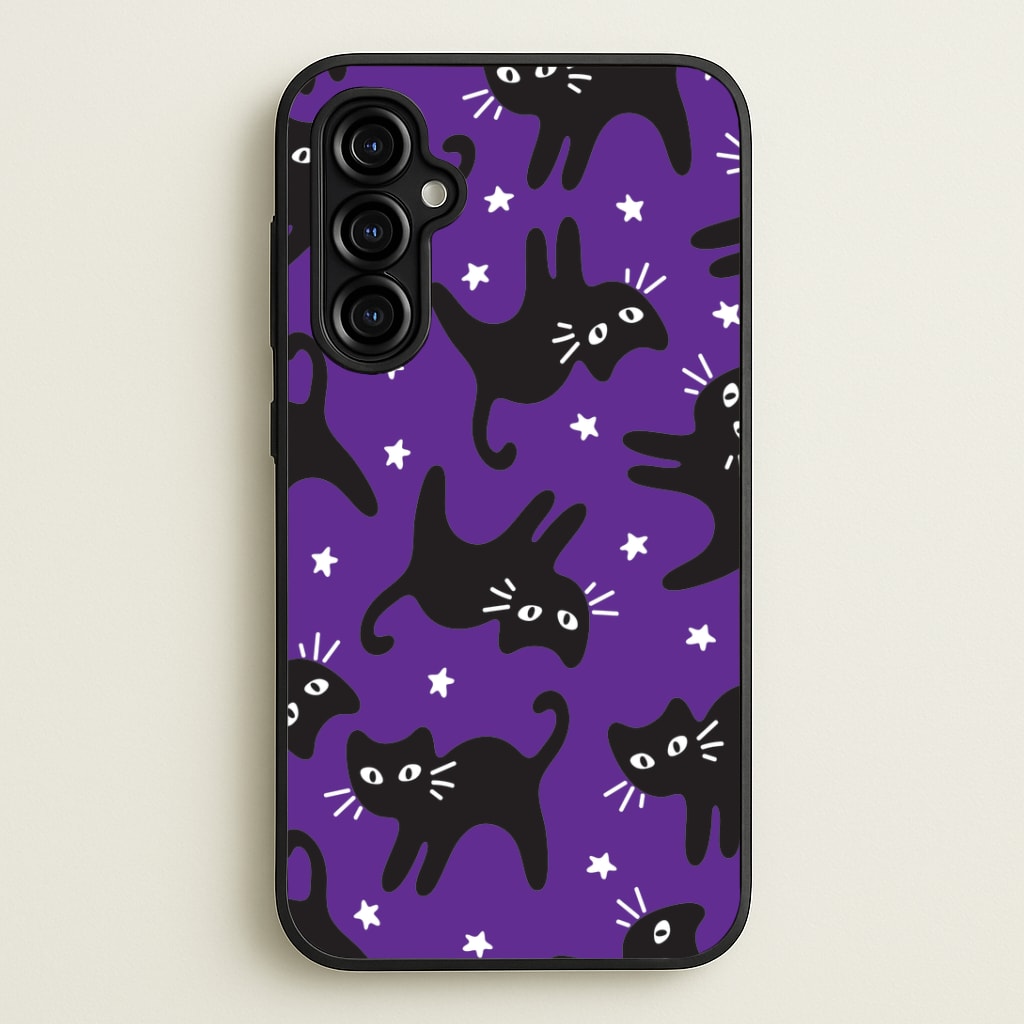 Cartoon Black Cats And Stars Pattern Galaxy A54 Case