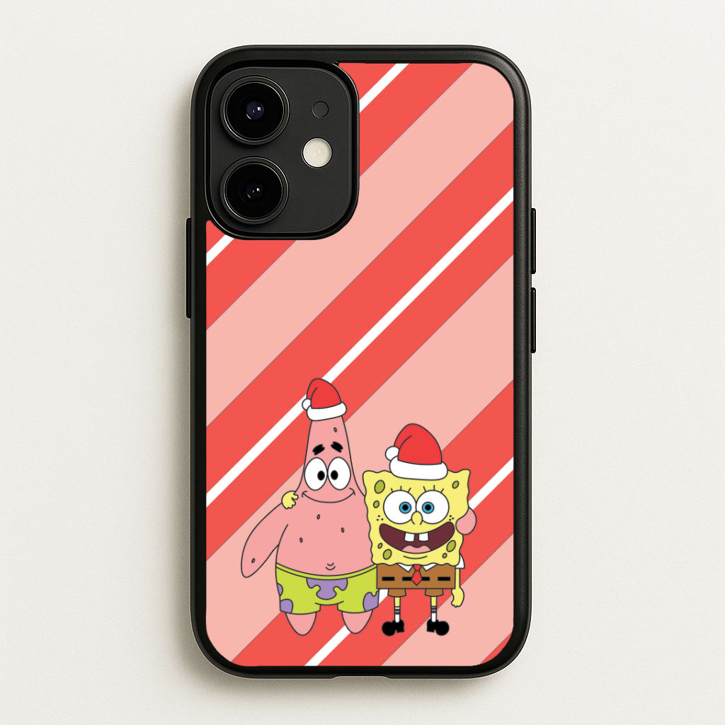 Cartoon Sponge And Starfish Christmas Hats iPhone 12 / 12 Pro Case