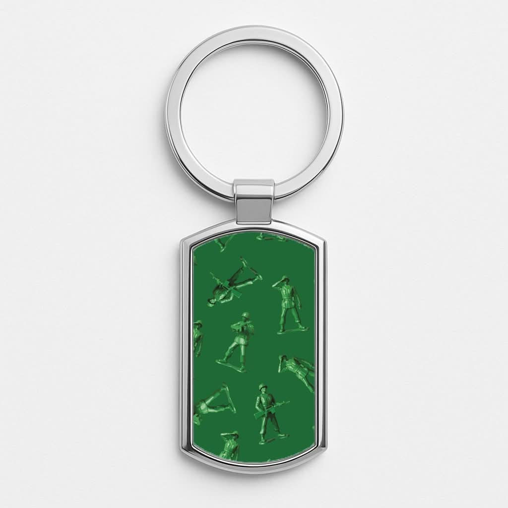 Toy Army Soldier Pattern Silver Metal Keyring