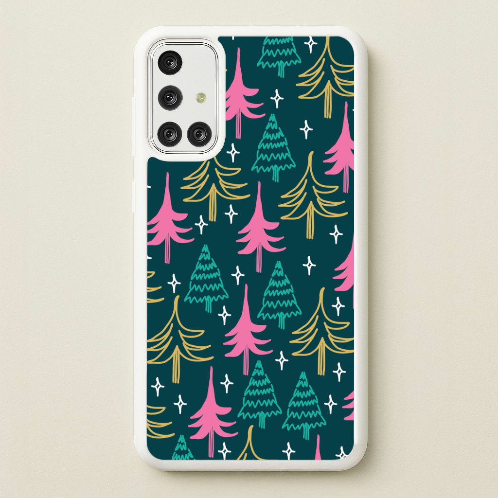 Colourful Sketched Christmas Trees Pattern Galaxy A71 Case