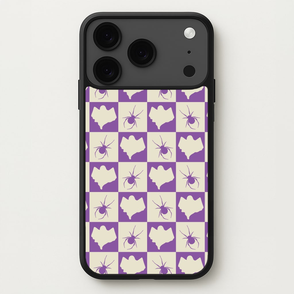 Spiders And Ghosts Checkered Pattern I iPhone 17 Pro Case