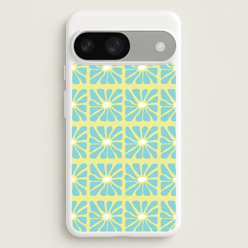 Square Abstract Flowers Blue Google Pixel 9 / 9 Pro Case