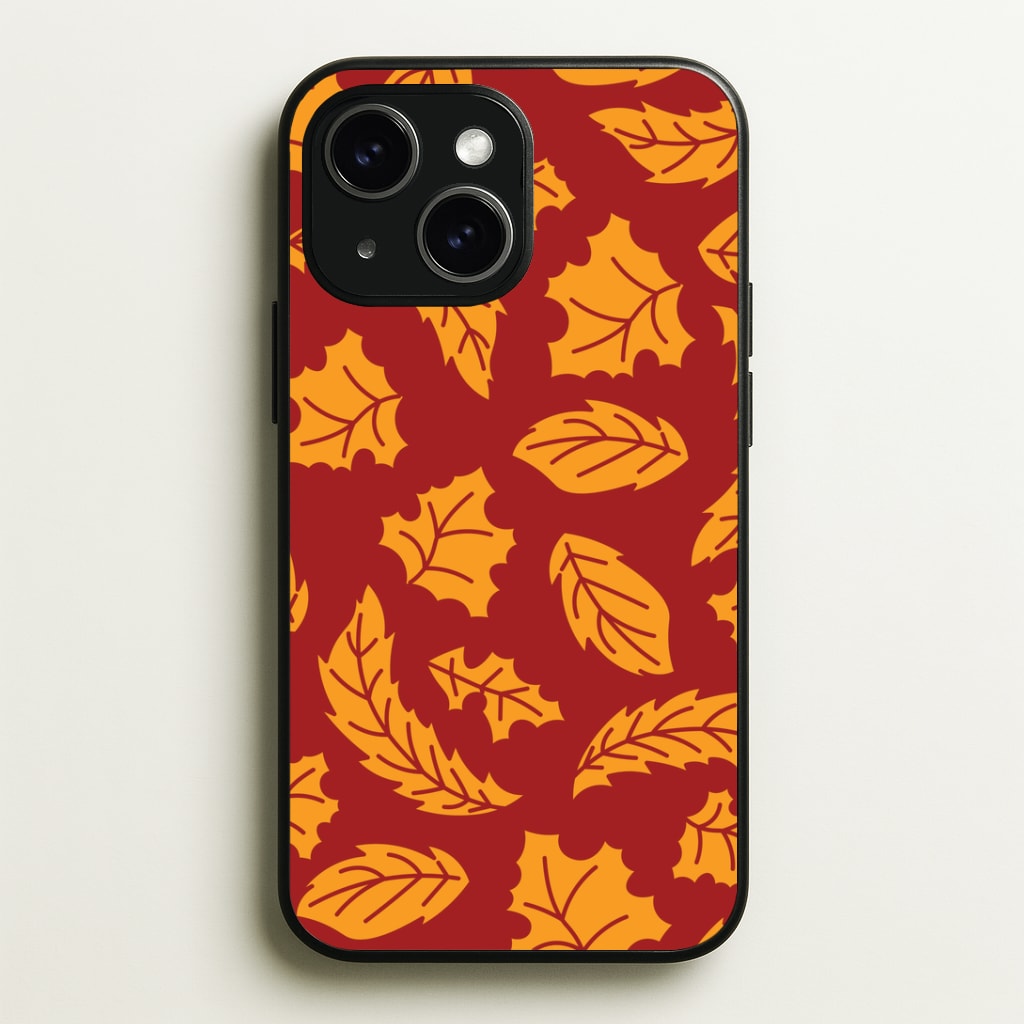 Orange Leaves Pattern iPhone 15 Case
