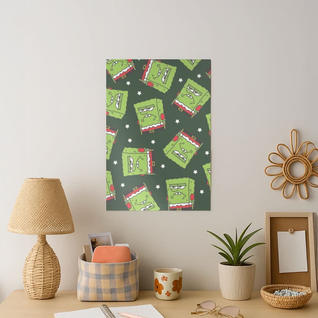 Grumpy Christmas Cartoon Sponge Pattern Art Print