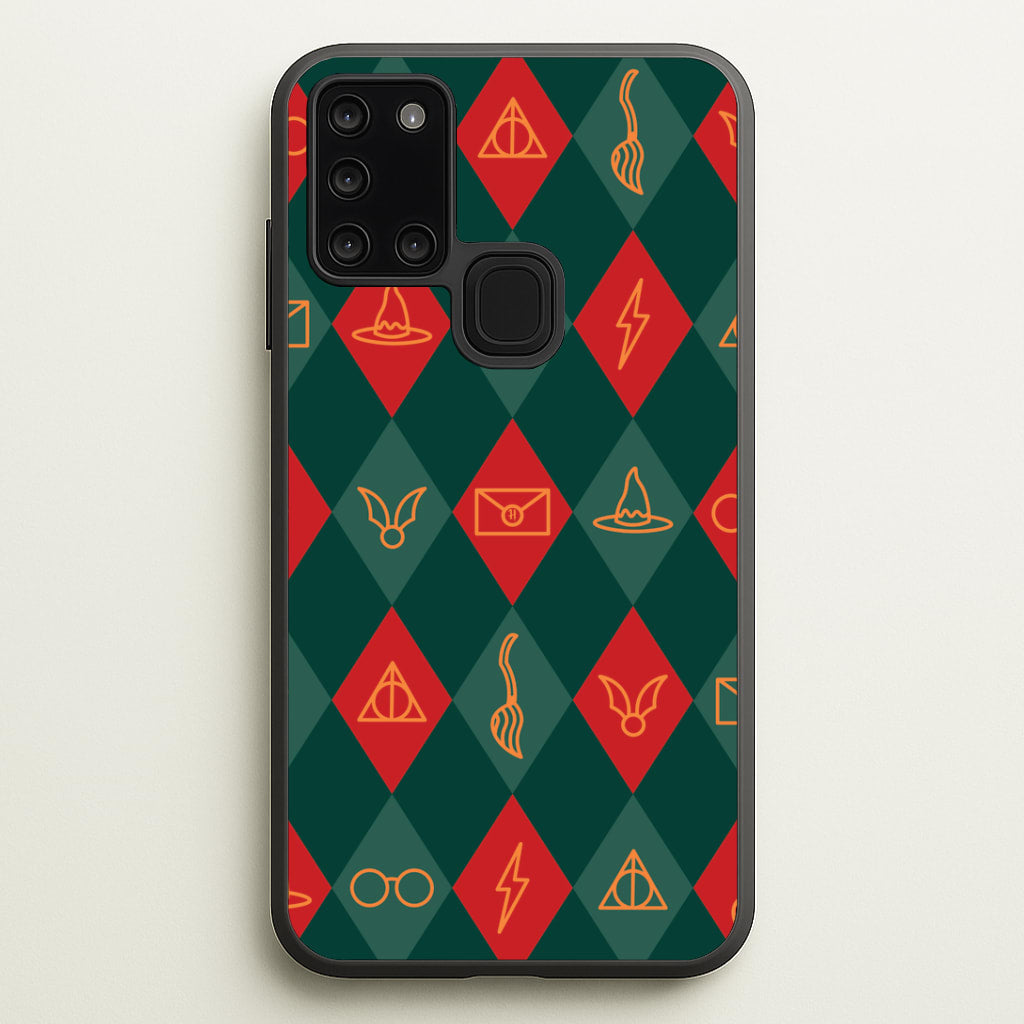 Christmas Wizard Icons Argyle Pattern Galaxy A21s Case