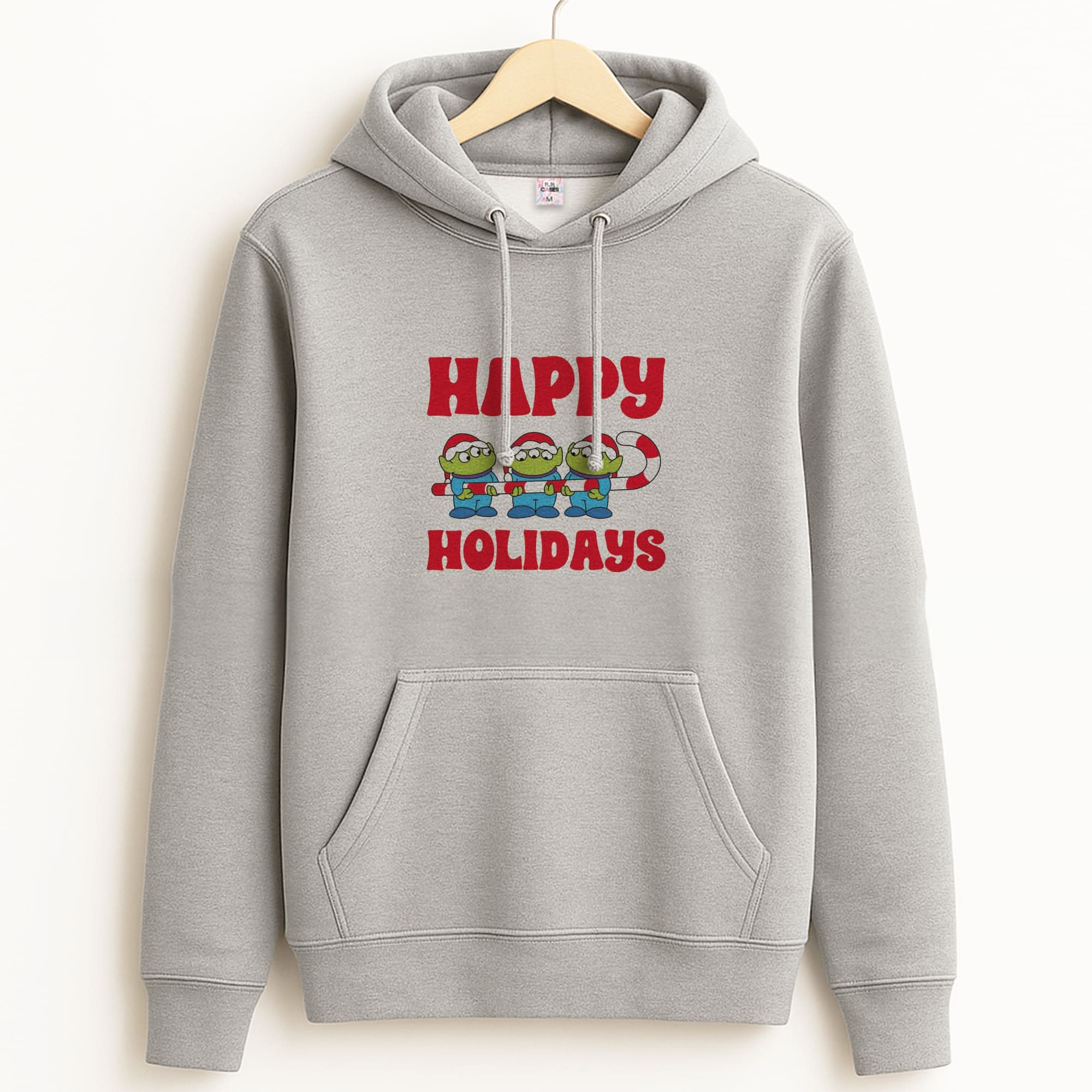 Happy Holidays Cute Green Aliens Unisex Grey Hoodie