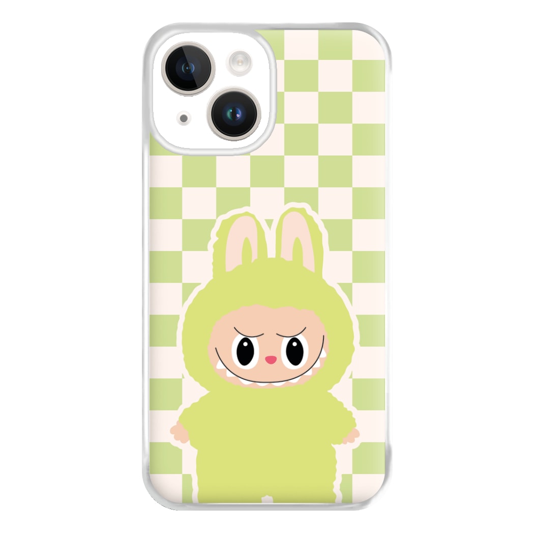 Checkered Cute Green Monster iPhone 14 Case
