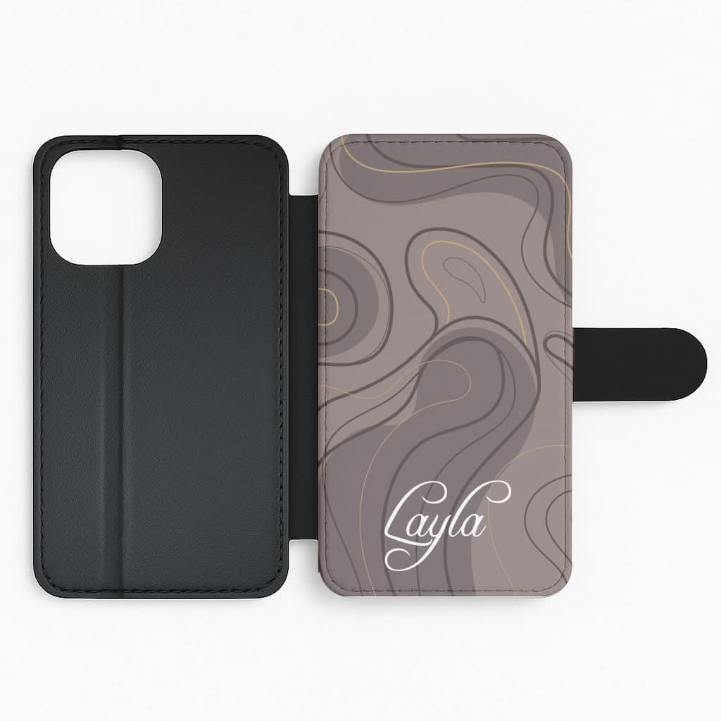 Brown Marble Waves Personalised Name Flip Phone Case