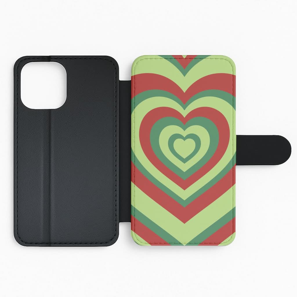 Red And Green Trippy Heart Christmas Pattern Flip Phone Case