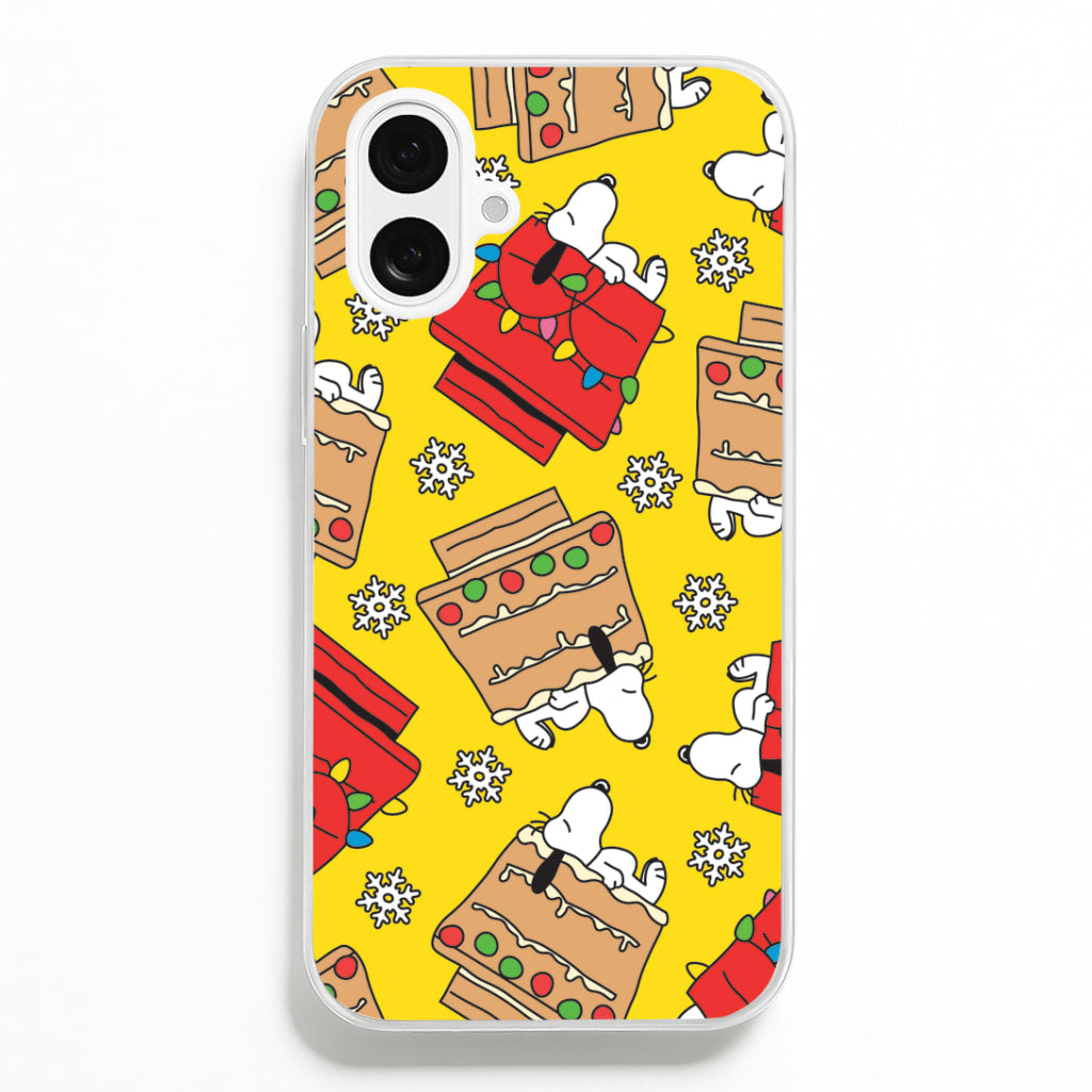 Cartoon Beagle Fairylights And Gingerbead Pattern iPhone 16 Plus Case