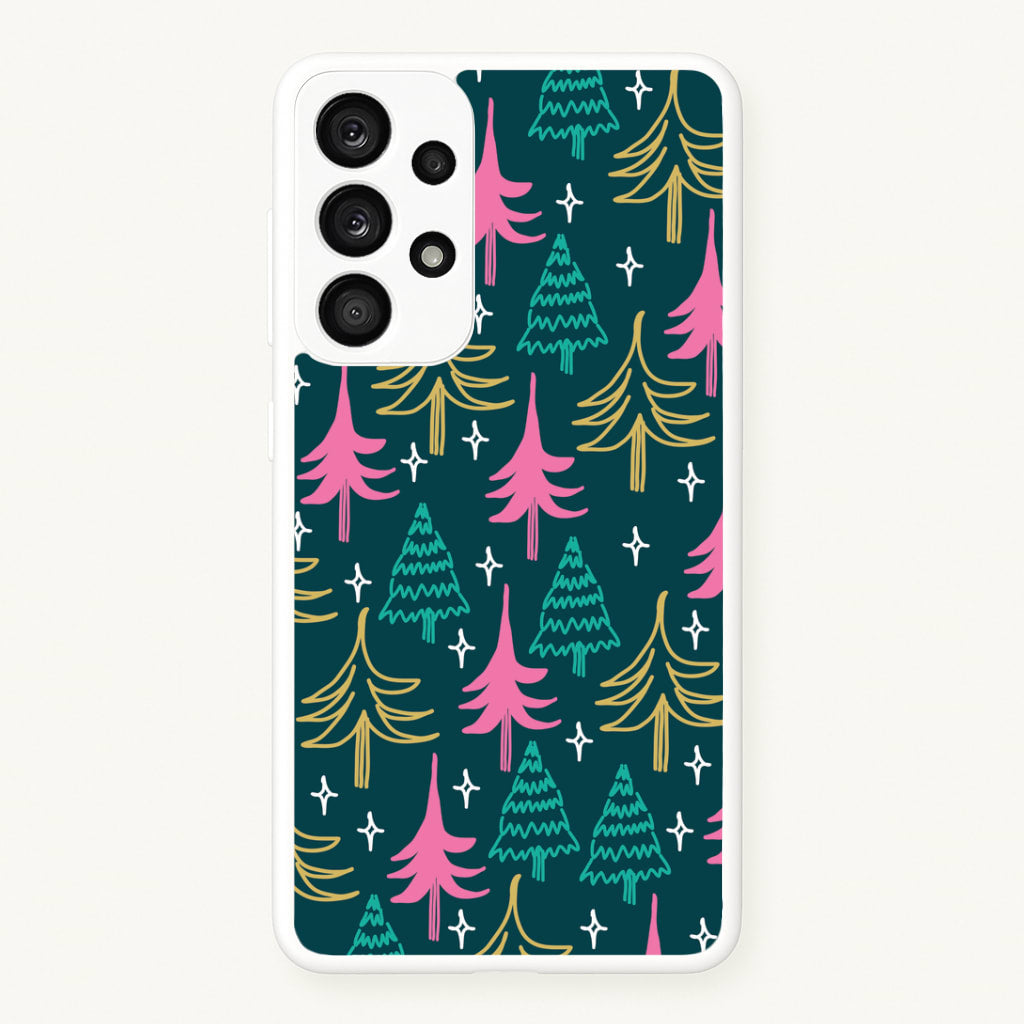 Colourful Sketched Christmas Trees Pattern Galaxy A53 Case