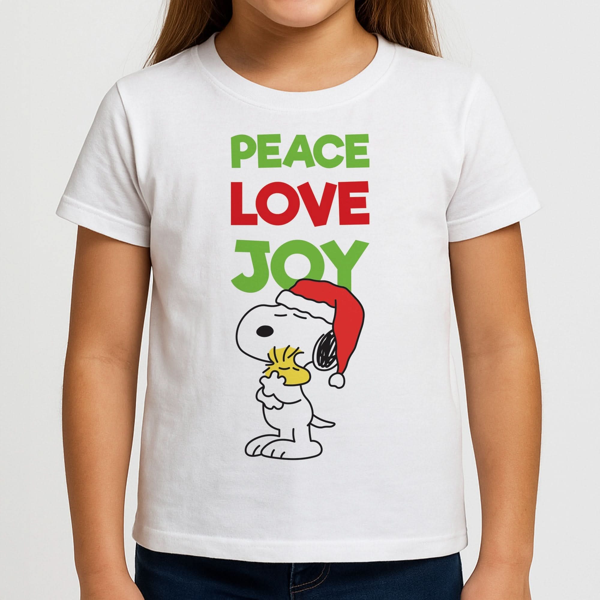 Peace, Love, Joy Christmas Cartoon Beagle Girls T-Shirt