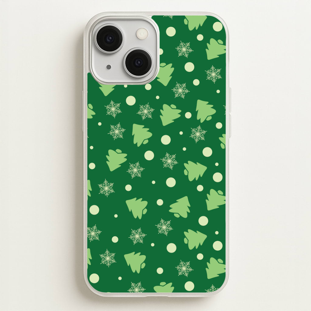 Cartoon Christmas Trees And Snowflakes Pattern iPhone 13 Case