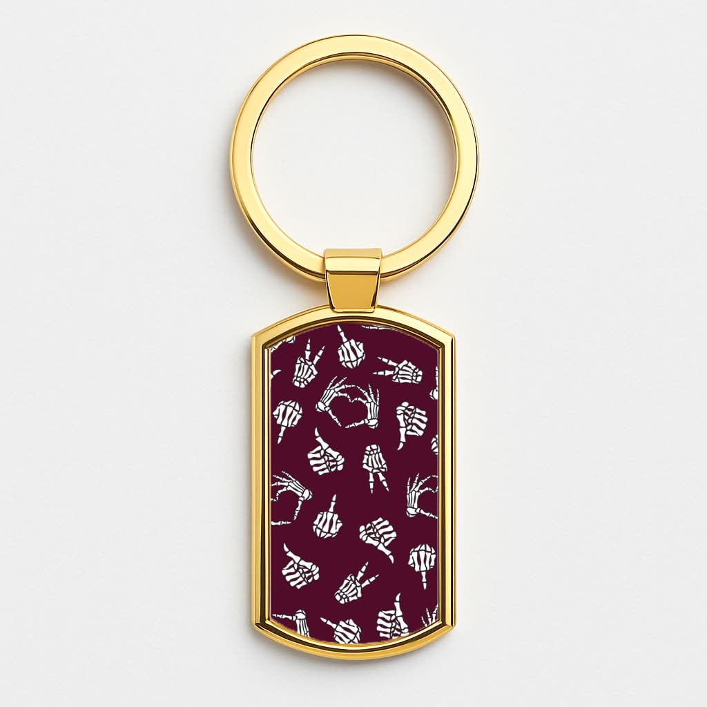 Skeleton Hands Pattern Gold Keyring