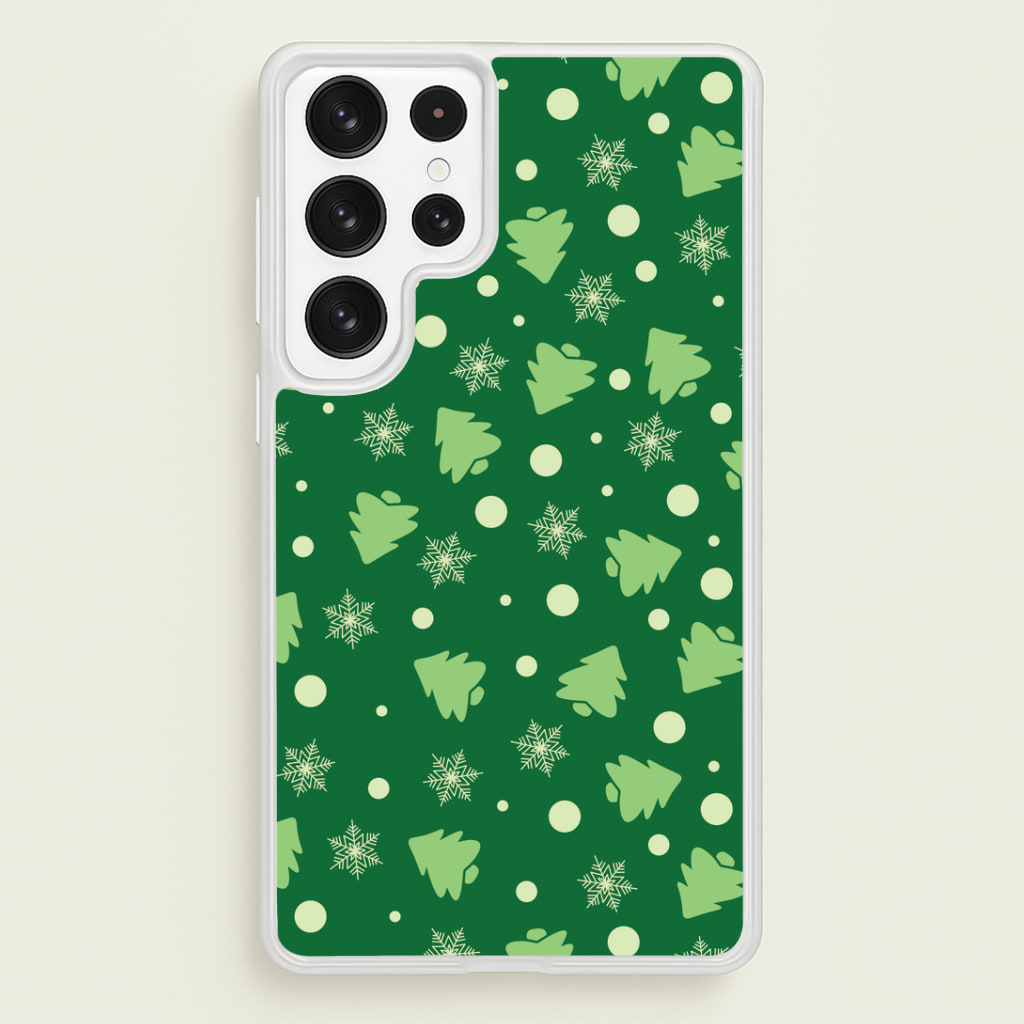 Cartoon Christmas Trees And Snowflakes Pattern Galaxy S22 Ultra Case